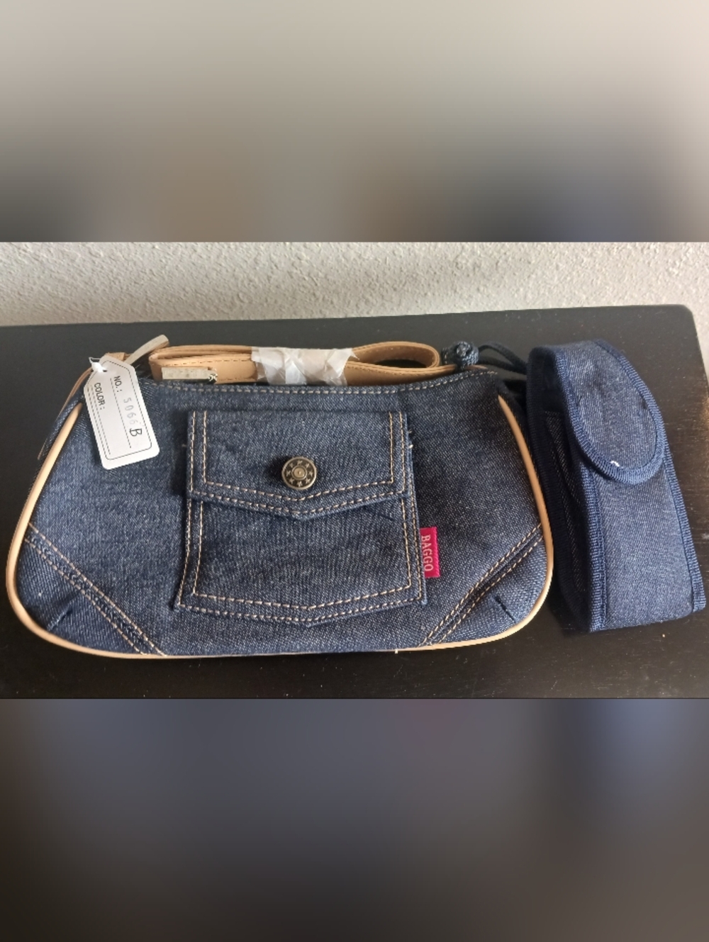 Baggo Blue Denim Zip Shoulder Bag Purse NWT